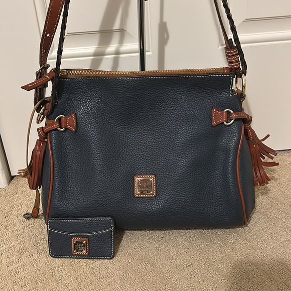 Dooney & Bourke Handbags - Dooney & Bourke Navy Pebbled Leather Shoulder Bag and Card Case
